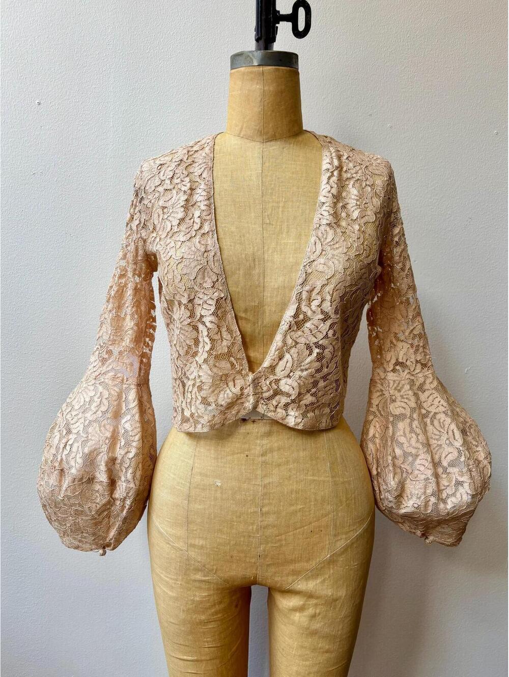 Vintage 1930s Pink Lace Balloon Sleeve Blouse Jacket
